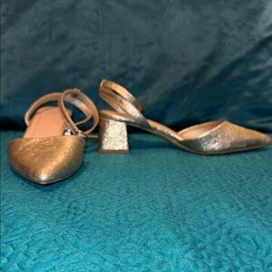 Gold block heels with ankle straps